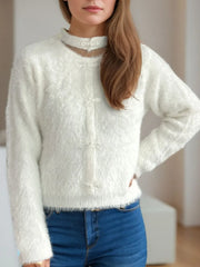 Cutout Knot Button Long Sleeve Cardigan