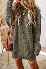 Round Neck Cable Knit Mini Sweater Dress