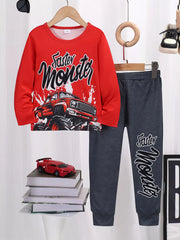 Children's Graphic Round Neck Top and Pants Set