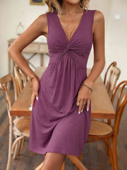 Twisted Front V-Neck Sleeveless Dress