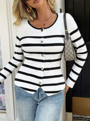 Striped Button-Up Knit Cardigan