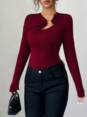 Ring Detail Ruched Long Sleeve Top