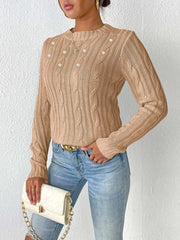 Classic Cable-Knit Round Neck Long Sleeve Pullover