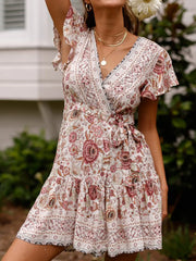 Elegant Flutter Sleeve Wrap Mini Dress