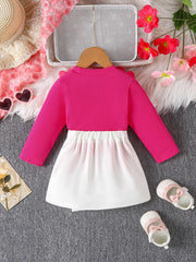 Children's Floral Applique Ribbed Top & Button Decor Skirt Set