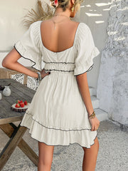 Square Neck Ruffle Trim Mini Dress