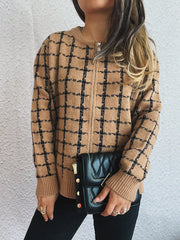 Plaid Pattern Zip Up Cardigan