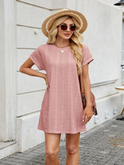 Casual Round Neck Short Sleeve Mini Dress