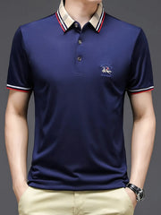 Men's Plus Size Striped Collar Short Sleeve Polo Shirt