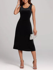 Round Neck Sleeveless Velvet A-Line Midi Dress