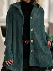 Full Size Corduroy Button Up Hooded Jacket Plus Size