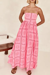 Cutout Back Printed Square Neck Maxi Cami Dress