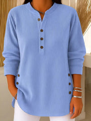 Full Size Button Detail Long Sleeve Top Plus Size