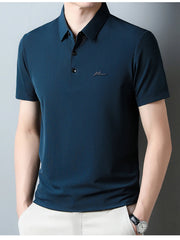 Men's Plus Size Textured Short Sleeve Casual Polo Shirt