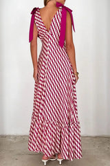 Printed V-Neck Tie Shoulder Midi Cami Dress