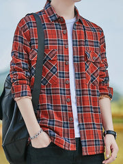 Plus Size Men's Casual Plaid Button-Down Shirt