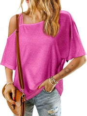 Asymmetric Neckline Half Sleeve Tee