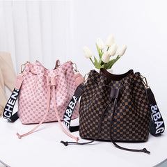 Printed Bucket PU Multi Layer Soft Leather Women's Fashion Simple Shoulder Crossbody Bag