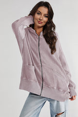 Zip-Up Hooded Jacket with Long Sleeves