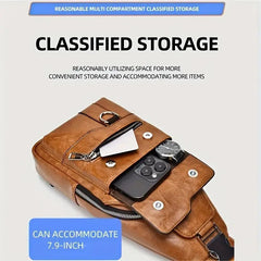 Premium PU Leather Vintage Chest Bag �Spacious Waterproof Crossbody with Multi-Compartment Design for Men-FREE USA SHIPPING