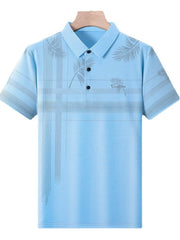 Men's Plus Size Palm Leaf Print Short Sleeve Polo Shirt
