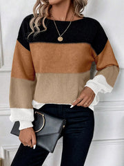Color Block Round Neck Knit Sweater