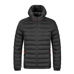 Winter Lightweight Hooded Coat With Pockets Fashion Warm Portable Zipper Jacket For Men Clothing Solid Color Outerwear Tops
