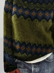 Full Size Retro Pattern Round Neck Knit Sweater Plus Size