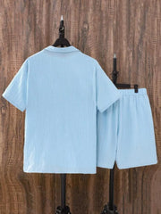 Men's Plus Size Button Up Short Sleeve Shirt and Shorts Set