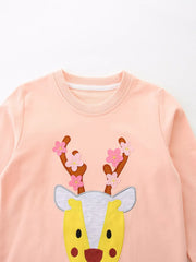 Children's Reindeer Applique Round Neck Sweatshirt