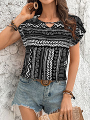 Geometric Print Short Sleeve Blouse