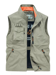 Men's Plus Size Multi-Pocket Zip Up Vest