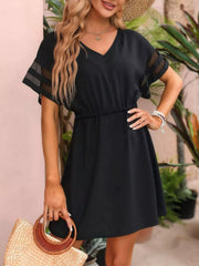 V-Neck Mesh Sleeve Mini Dress