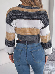 Cropped Striped Color Block Drop Shoulder Sweater