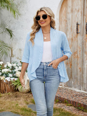 Eyelet Open Front Three-Quarter Sleeve Top