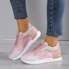 Stylish Contrast Panel Lace-Up Round Toe Sneakers