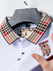 Men's Plus Size Plaid Collar Embroidered Polo