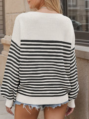 Trendy Striped Round Neck Long Sleeve Sweater