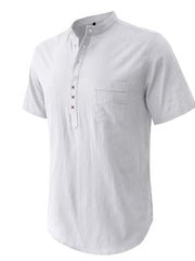 Men's Casual Collar Short Sleeve Linen Polo Shirt