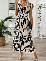 Printed Surplice Wrap Midi Dress