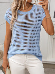 Openwork Round Neck Short Sleeve Knit Cover Up