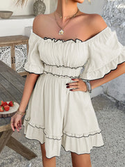 Square Neck Ruffle Trim Mini Dress
