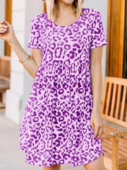 Leopard Print Short Sleeve Casual Dress