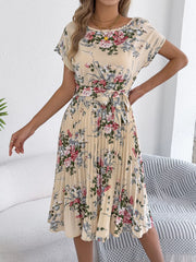Floral Print Pleated A-Line Midi Dress