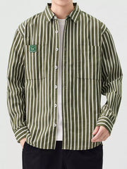Men's Plus Size Button Up Long Sleeve Striped Shirt