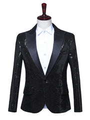 Men's Full Size Sequin One Button Long Sleeve Blazer Plus Size