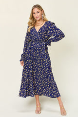 Double Take Full Size Flounce Sleeve Tie Back Dress
