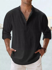 Men's Full Size Casual Button Detail Roll-Up Sleeve Blouse Plus Size