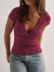 Elegant Wrap V-Neck Slim Fit T-Shirt