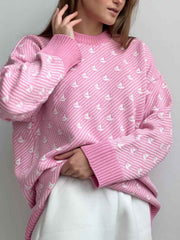 Round Neck Contrast Long Sleeve Sweater